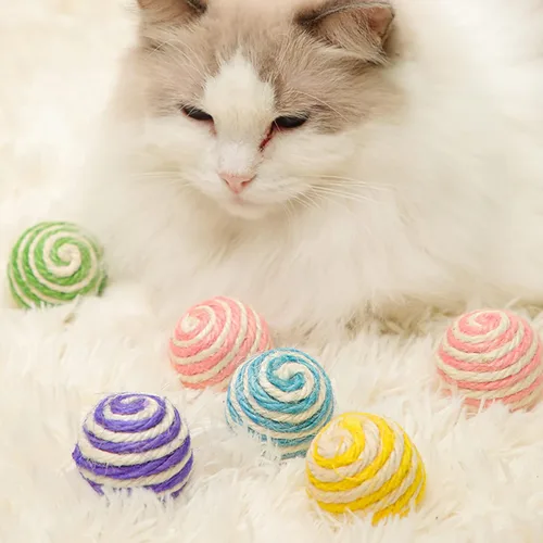 Miniatura 4 de WishLotus Pelotas de sisal para gatos, 5 unidades, bolas de sisal de colores surtidos de 1.8 in para que los gatos arañen, palmaditas, muerdan