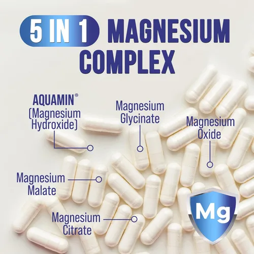 Miniatura 5 de Complejo de magnesio de 500 mg por porción – Cápsulas de polvo de magnesio de absorción máxima para músculos, nervios, huesos y corazón, complejo