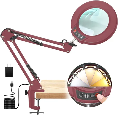 Miniatura 16 de Lámpara de lupa de 10 aumentos con luz y soporte, lámpara de escritorio y abrazadera 2 en 1, Seylae con 5 modos de color, lupa iluminada LED