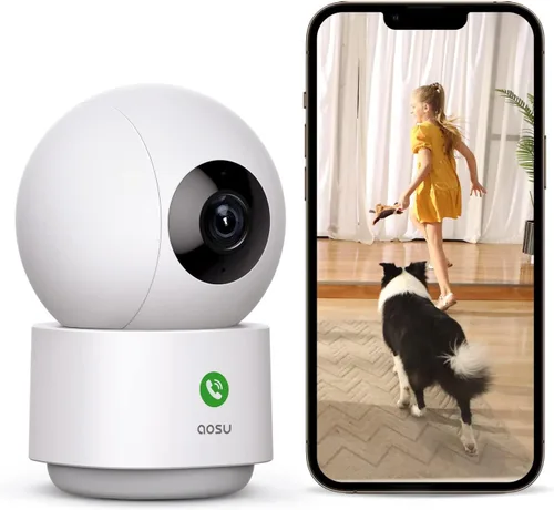 aosu Cámara de seguridad 2K para interiores, monitor de bebé, cámara para mascotas de 360 grados para seguridad en el hogar con enrutador Wi-Fi de