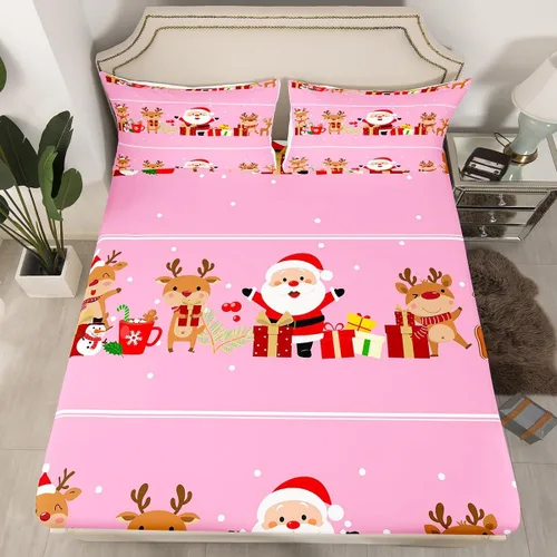 Miniatura 15 de Juego de sábanas con diseño de Papá Noel y muñeco de nieve para niños, niñas y niños, de temática navideña, juego de cama con diseño de árbol