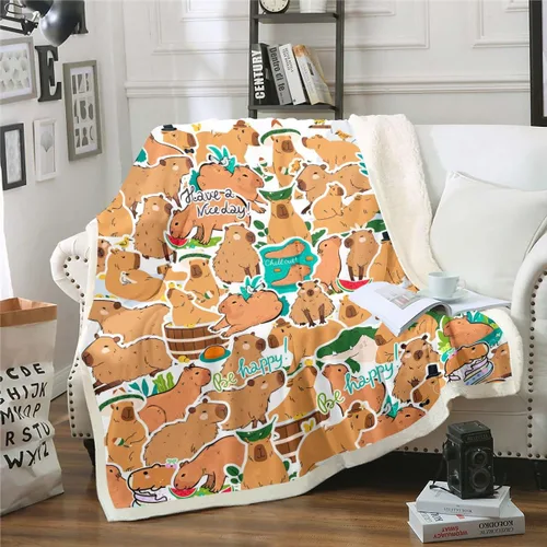 Miniatura 11 de Erosebridal Manta de Capybara de dibujos animados de 40 x 50 pulgadas para niños, bonita manta de vellón marrón Capybaras para niños y niñas, manta