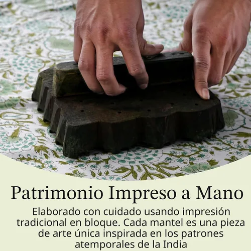 Miniatura 5 de CPC - Mantel cuadrado 100% algodón, 60 x 60 pulgadas, estampado de bloques indios, mantel para bodas, primavera/verano, barbacoa, verde ágata