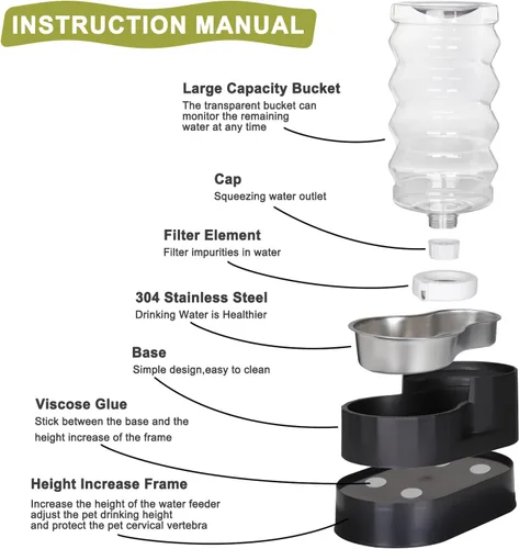 Miniatura 3 de RIZZARI Dispensador automático de agua para perros mejorado: comedero elevado grande de acero inoxidable negro de 9L por gravedad para mascotas