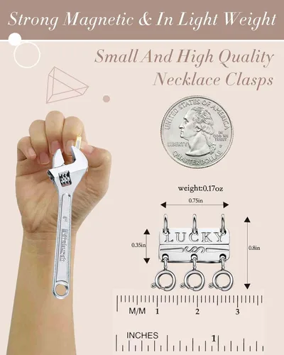 Miniatura 3 de OHINGLT Collar de la suerte separador de cierre para apilable, chapado en oro de 14 quilates y plata, múltiples cierres de collar para mujer Triple
