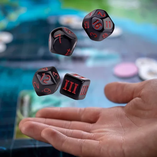 Miniatura 7 de AUSTOR juego completo de 15 dados poliédricos D3-D100 con bolsa de almacenamiento de cuero con cordón para juegos de mesa de rol (negro y rojo)