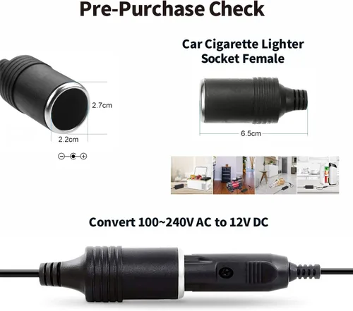 Miniatura 4 de Adaptador de corriente de CA a CC de 12 V, 5 A, 60 W, 100-240 V a 12 V, convertidor de enchufe para encendedor de cigarrillos de automóvil, fuente
