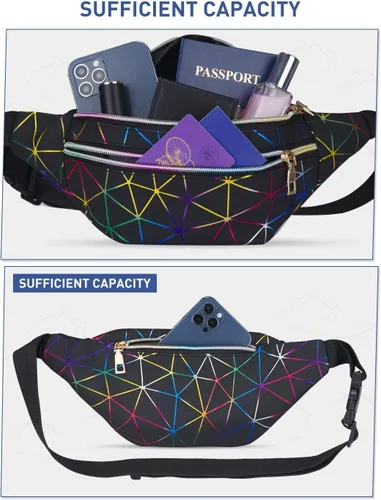 Miniatura 3 de Livacasa - Cangurera holográfica linda, brillante e impermeable para mujer, cangurera para viajes, fiestas, festivales, correr y senderismo)