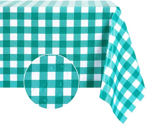 Miniatura 8 de Romanstile Mantel rectangular de vinilo, 100% impermeable, mantel de plástico a cuadros de búfalo, resistente y lavable para exteriores, campamento