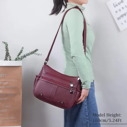 Miniatura 2 de Bolso bandolera de piel sintética suave para mujer, bolso cruzado con múltiples bolsillos, bolso cruzado mediano espacioso a la moda con asa superior
