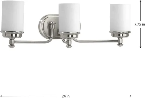 Miniatura 8 de Progress Lighting Glide Collection - Lámpara de tocador de baño con 3 luces de cristal de ópalo grabado en níquel cepillado