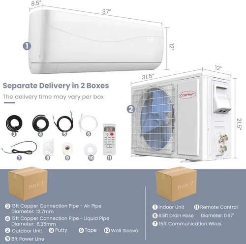 Miniatura 9 de ARLIME Mini sistema de aire acondicionado dividido/calefacción, 18000 BTU 19 SEER2 de ahorro de energía con bomba de calor de 1.5 toneladas y kit