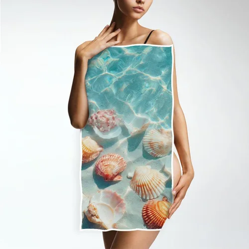 Miniatura 4 de Wfrish Toallas de mano de playa con conchas marinas, toallas de baño, toallas de baño de agua de mar verde azulado, toallas de baño, toallas de 1