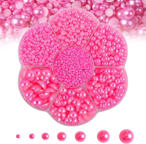 Miniatura 14 de 5600 PIEZAS Medias Perlas Redondas Planas Imitación Perlas para Manualidades, 7 Tamaños para Arte de Uñas DIY, Creación de Joyería, Zapatos, Taza
