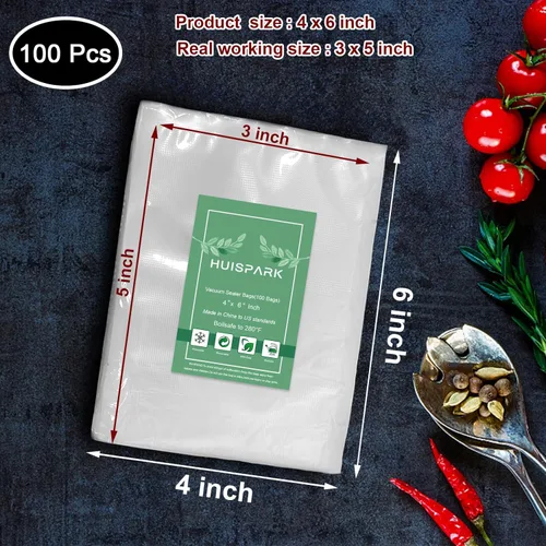 Miniatura 2 de Bolsas de sellado al vacío, diseño precortado resistente de grado comercial de 10 x 15 cm, bolsa sellable para alimentos para sellado térmico, bolsa