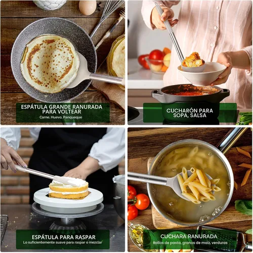 Miniatura 5 de HOTEC Utensilios de cocina de silicona resistentes al calor de 446 °F, juego de utensilios de cocina, juego de espátula, sin BPA, utensilios de Caqui