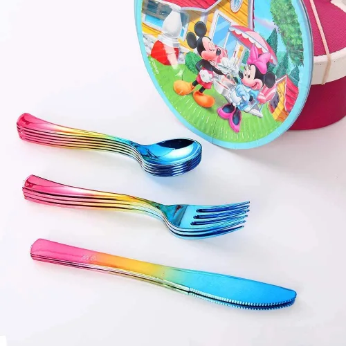 Miniatura 3 de Enjoylife - 120 cubiertos plásticos, cubiertos plásticos de arcoiris, dorado y azul (arcoiris)