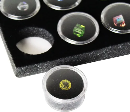 Miniatura 5 de MOOCA Caja de exhibición de joyería negra con parte superior de vidrio templado, 50 frascos de gemas, caja de anillos, organizador de joyas