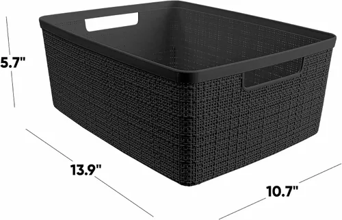 Miniatura 3 de Curver Juego de 6 cestas decorativas de plástico de yute mediano de 12 litros, para organización y almacenamiento, contenedores perfectos para Negro