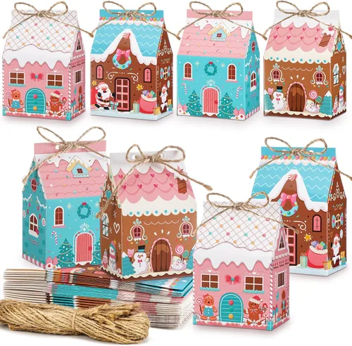 Miniatura 14 de Zhanmai 48 piezas cajas de regalo de Navidad con dulces, casa de jengibre en miniatura, pequeña caja de regalo para fiesta de Navidad, contenedor