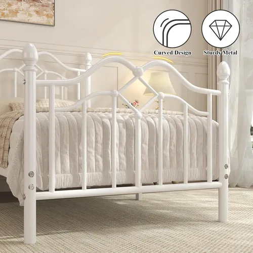 Miniatura 6 de LoVinson Base de cama individual con cabecero y estribo, marco de cama de plataforma de metal moderno para niños, soporta hasta 800 libras, no Blanco
