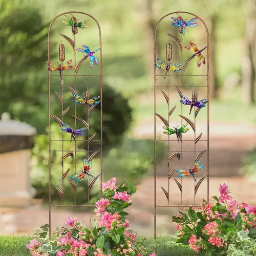 Miniatura 6 de SUNNYPARK Juego de 2 enrejados de metal de libélula para plantas trepadoras, verduras decorativas, flores, enrejado de vid para patio al aire libre