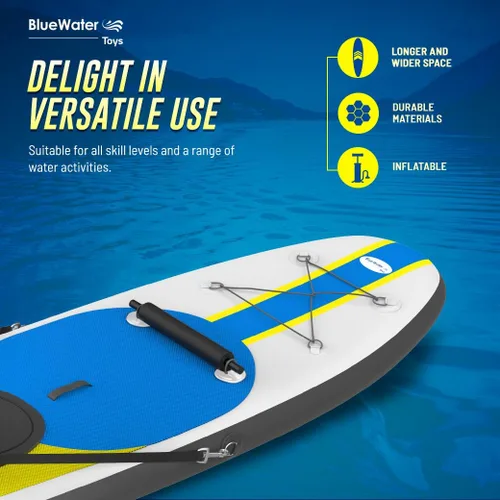Miniatura 3 de Blue Water Toys Kit de tabla de remo inflable Crossover de pie o kayak: bomba, mochila, correa de bobina, paletas, asiento desmontable, límite