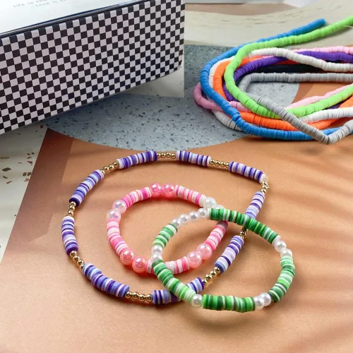 Miniatura 7 de 2000 cuentas de vinilo Heishi planas, redondas, de arcilla polimérica, espaciadoras para hacer pulseras, collares, aretes, accesorios para Blanco
