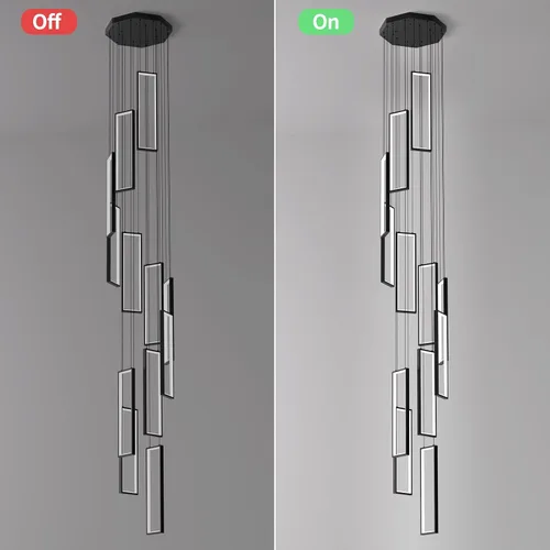 Miniatura 6 de Lámpara Colgante Moderna de Altura Ajustable Luminaria Negra 252W LED Luces Colgantes 12 Anillos Candelabro Rectangular Escalera Candelabro Grande