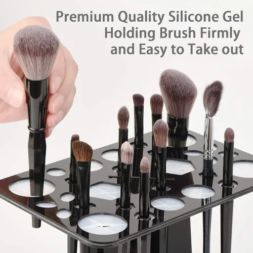 Miniatura 6 de Luckyiren Escurridor acrílico para cepillos, soporte plegable con 28 ranuras para pinceles de uñas, pintura y maquillaje, negro, unisex, ideal