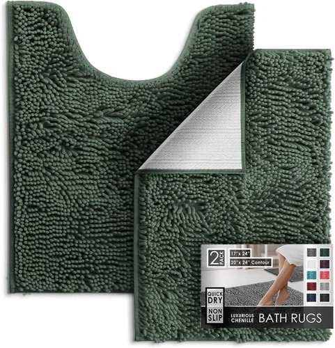 Miniatura 6 de Hearth & Harbor Alfombras de baño, tapete de baño de chenilla - Alfombras de baño lavables a máquina para baño con respaldo antideslizante de goma