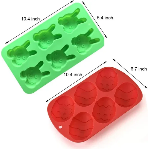 Miniatura 2 de MoldFun Paquete de 2 moldes de silicona para pasteles de huevos y conejitos para el día de Pascua, para hornear, magdalenas, hacer magdalenas