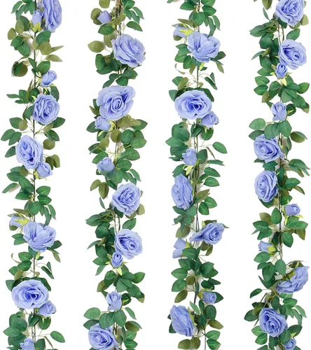 TELDRASSIL 4 piezas (26 pies) Enredadera de Rosa Artificial Guirnalda de Flores Falsas Enredadera Colgante de Rosa de Seda Falsa para Decoración de