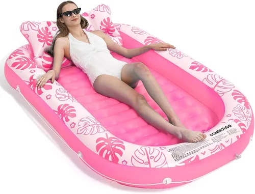 Miniatura 10 de Flotador Inflable para Piscina de Bronceado con Almohada Cervical - Flotadores de Piscina para Adultos para Tomar el Sol, Patio Trasero, Fiesta
