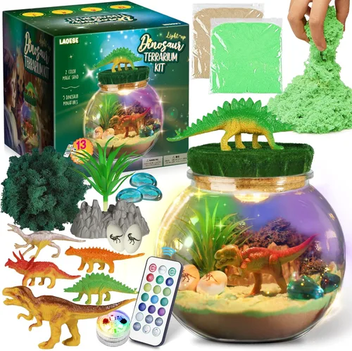 LAOESE Juguetes de dinosaurio para niños, kit de terrario de dinosaurios para niños, regalos de cumpleaños y Navidad para niños de 4, 5, 6, 7, 8 a