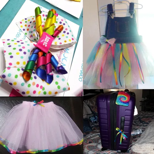 Miniatura 5 de Honbay Cinta de satén colorida de doble cara de 50 yardas, cinta de poliéster con estampado de arco iris degradado para ropa de bricolaje