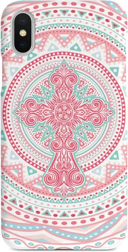 Inspired Cases - Compatible with iPhone Xs Max Case - 3D Textured Protective Phone Case for Apple iPhone Xs Max - Ornate Cross - Coral and Mint