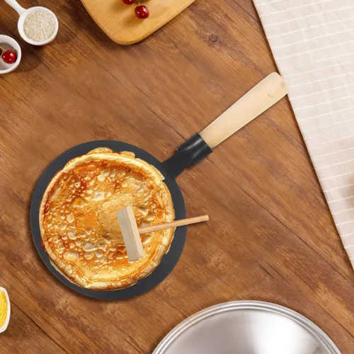 Miniatura 6 de VOSAREA Juego de sartenes antiadherentes, sartén plana de hierro fundido Dosa - Plancha con esparcidor y mango de madera para panqueques, roti