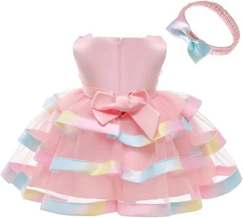 Miniatura 3 de 6M-6T - Vestido de tutú floral colorido para niñas pequeñas vestido de fiesta de noche boda Navidad baile con diadema