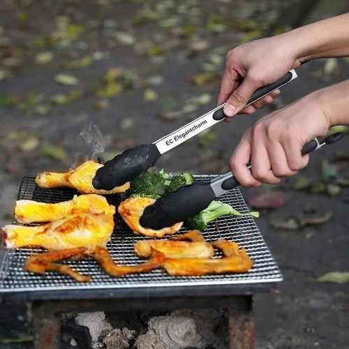 Miniatura 5 de Pinzas de cocina de 17" con puntas de silicona, pinzas de parrilla de acero inoxidable de alta resistencia al calor