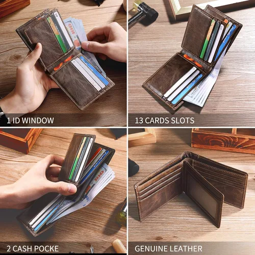 Miniatura 4 de Swallowmall Mens Wallet RFID Genuine Leather Slim Bifold Wallets For Men Removable ID Windows 11 Cards Holders Gift Box