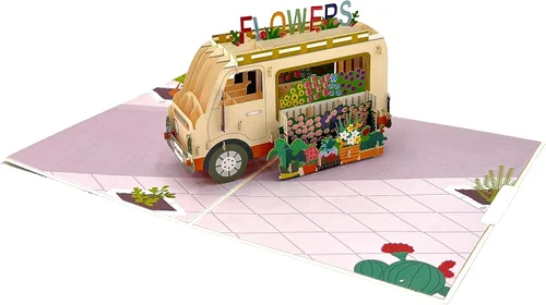 Miniatura 3 de Tarjeta de felicitación emergente con flores florecientes, furgonetas de aventura, vehículo floral, amante de la naturaleza, tema clásico