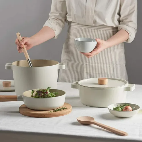 Miniatura 3 de Fika NEOFLAM FIKA - Olla profunda para estufas e inducción, tapa de vidrio con perilla de madera, fabricada en Corea