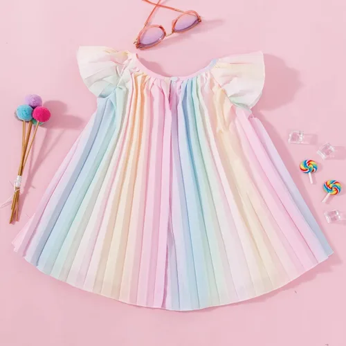 Miniatura 4 de MILKI RABBIT Vestido plisado con mangas volteadas y colores colores pastel arcoíris