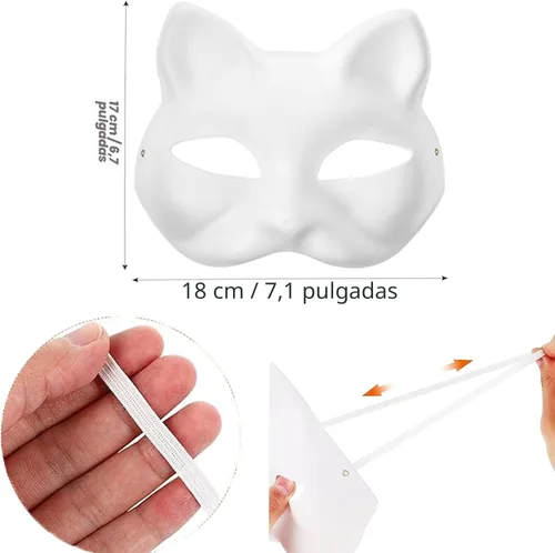 Miniatura 2 de 10 máscaras de gato, máscaras therianas blancas para bailes de máscaras, Halloween, cosplay para niños y fiestas de disfraces