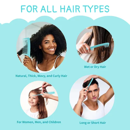 Miniatura 7 de Juego de peines para el cabello para mujeres y hombres, peine de dientes de 3 piezas de ancho, peine de cola de rata de diente fino, peine