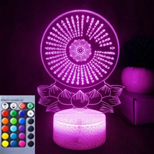 Lámpara de luz nocturna de Buda 3D, ilusión de 16 colores cambiantes de mesa, lámparas de decoración de escritorio acrílico plano base ABS cable USB