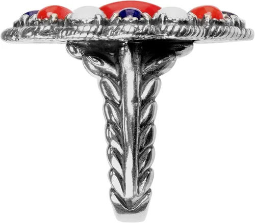 Miniatura 5 de American West Sterling Coral, Ágata, Lapislázuli - Anillo de racimo rojo, blanco y azul tamaños 5 a 10