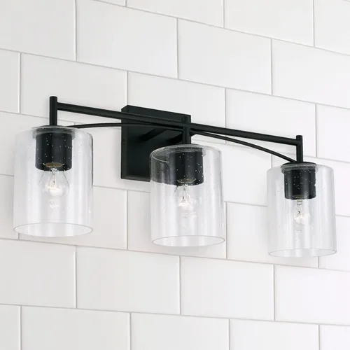 Miniatura 2 de Capital Lighting Peyton 142031MB-510 - Soporte de pared para tocador de baño de vidrio transparente industrial, 3 luces, 300 vatios en total, 10