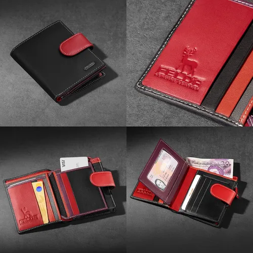 Miniatura 4 de Cartera de piel auténtica RFID para mujer, multicolor, 10 ranuras para tarjetas